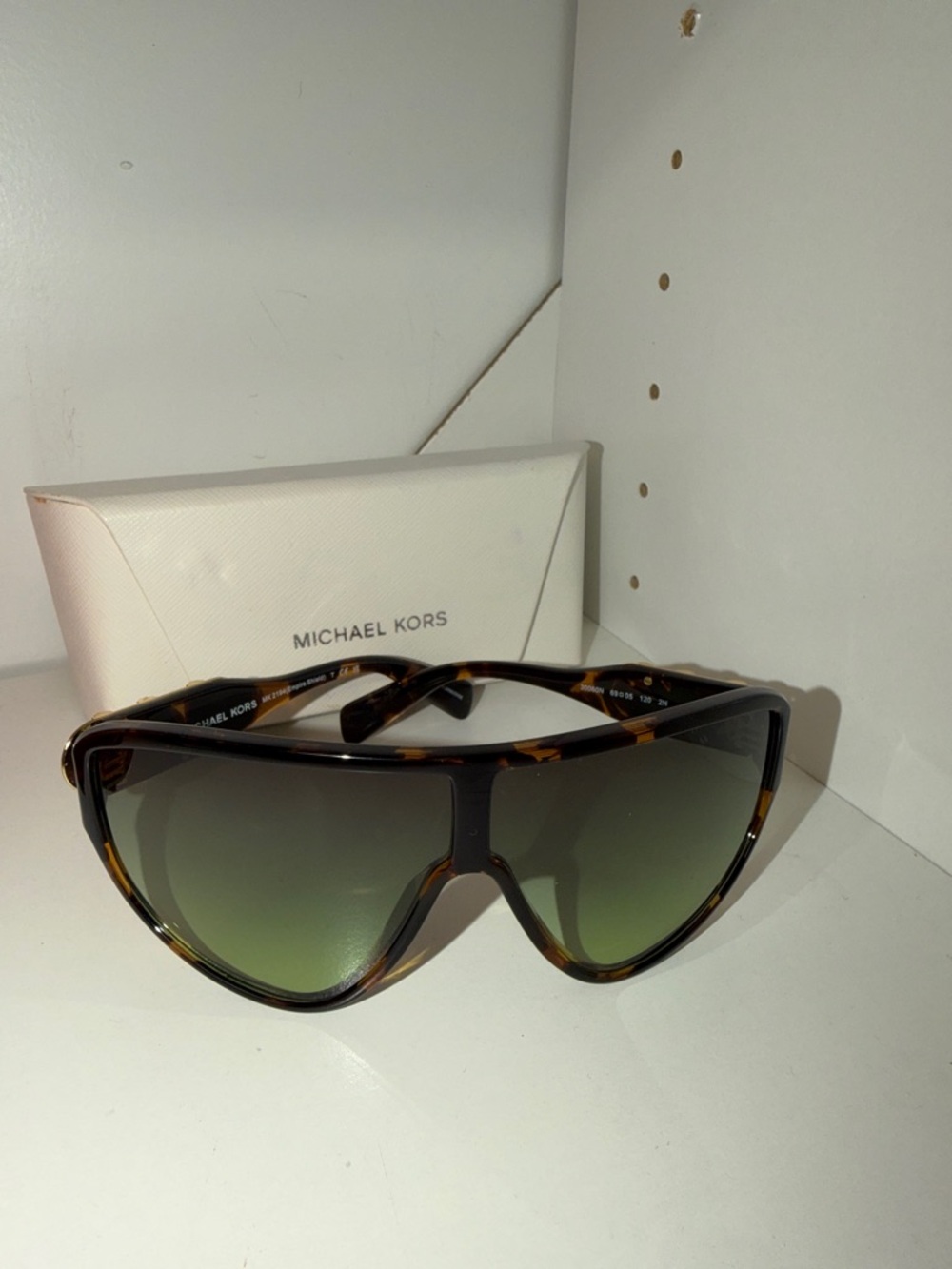 Michael Kors Tortoiseshell Shield Sunglasses with Green Gradient Lenses